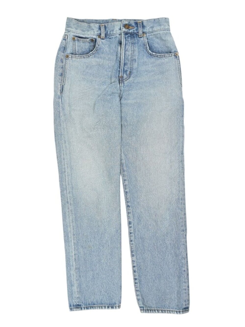 Saint Laurent Paris Button Fly Straight Leg Jeans in Blue
